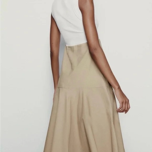 Zara- Round neck tan and white dress - Picture 3 of 8